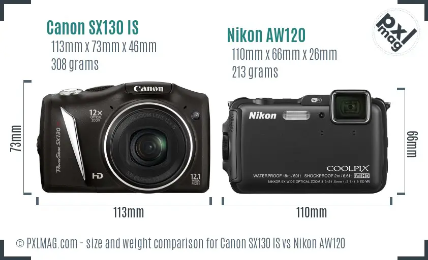 Canon SX130 IS vs Nikon AW120 size comparison