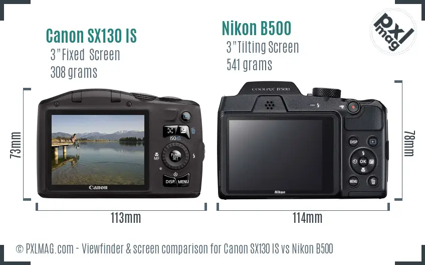 Canon SX130 IS vs Nikon B500 Screen and Viewfinder comparison