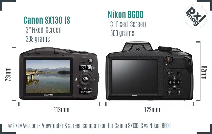 Canon SX130 IS vs Nikon B600 Screen and Viewfinder comparison