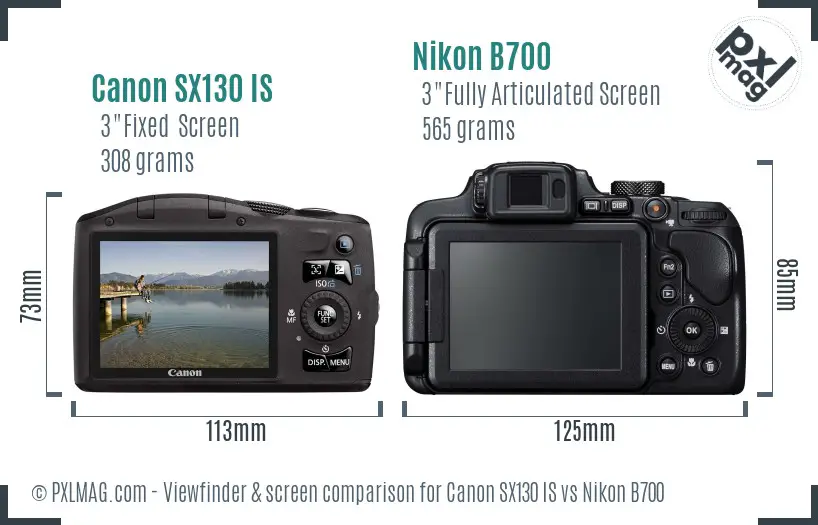 Canon SX130 IS vs Nikon B700 Screen and Viewfinder comparison
