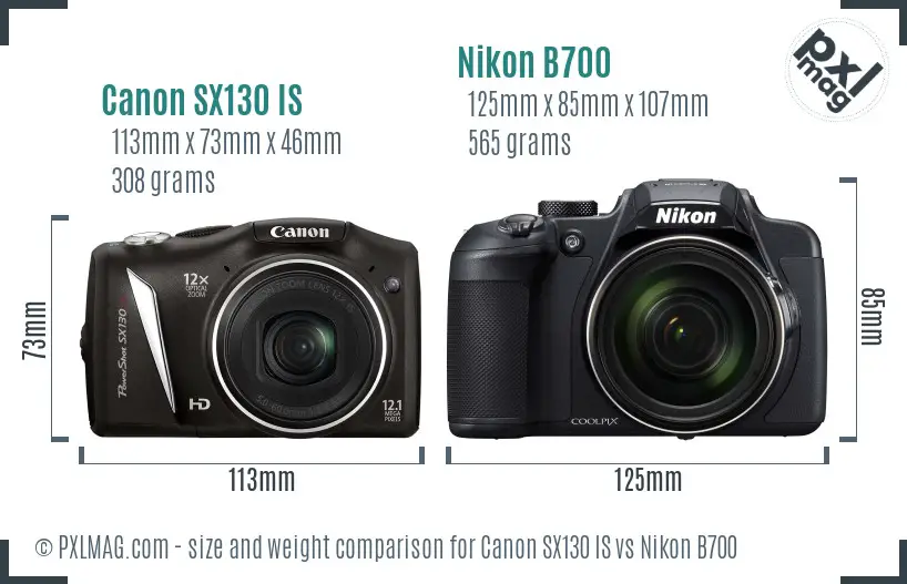 Canon SX130 IS vs Nikon B700 size comparison