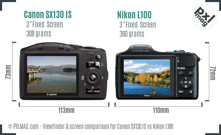 Canon SX130 IS vs Nikon L100 Screen and Viewfinder comparison