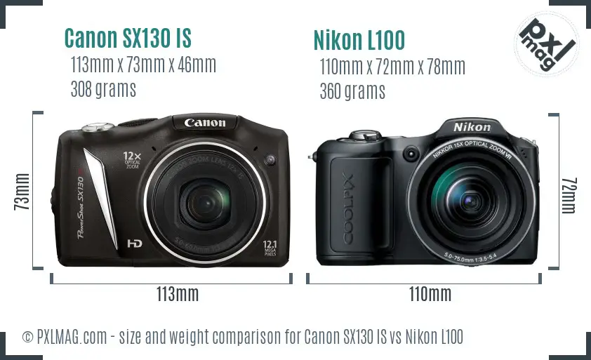 Canon SX130 IS vs Nikon L100 size comparison