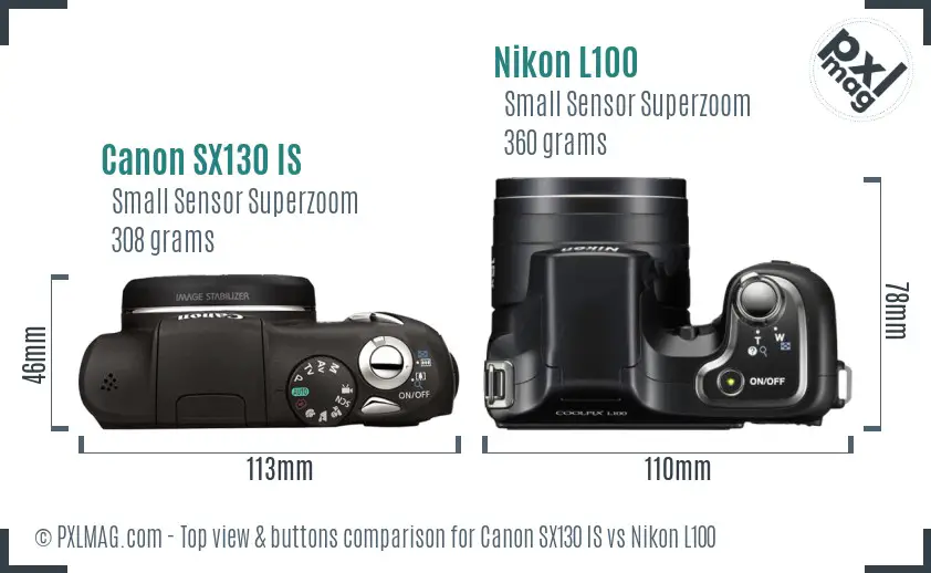 Canon SX130 IS vs Nikon L100 top view buttons comparison