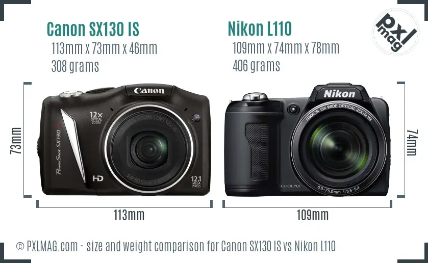 Canon SX130 IS vs Nikon L110 size comparison Canon SX130 IS vs Nikon L110 size comparison