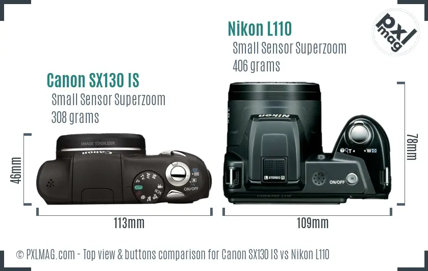 Canon SX130 IS vs Nikon L110 top view buttons comparison Canon SX130 IS vs Nikon L110 top view buttons comparison