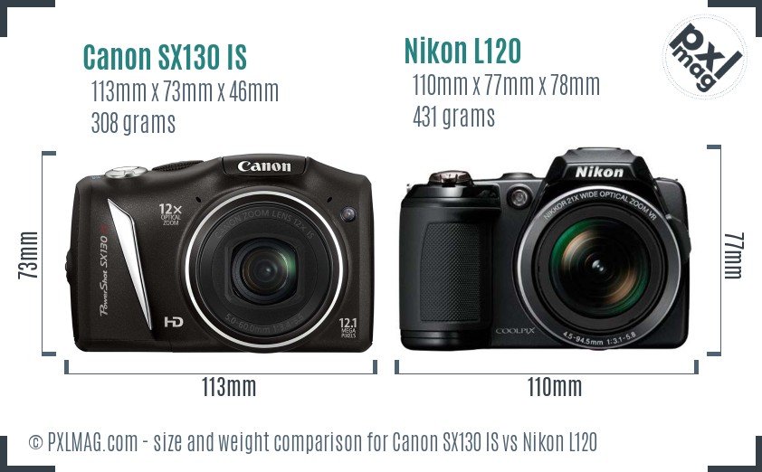 Canon SX130 IS vs Nikon L120 size comparison Canon SX130 IS vs Nikon L120 size comparison