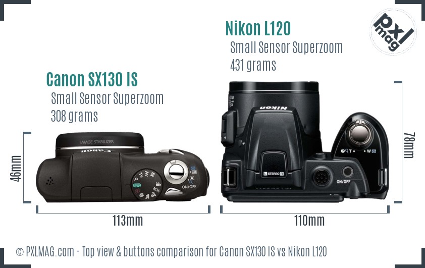 Canon SX130 IS vs Nikon L120 top view buttons comparison