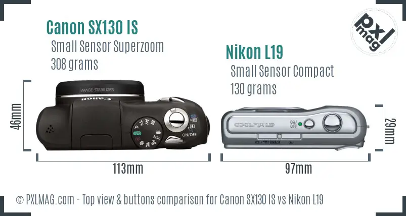 Canon SX130 IS vs Nikon L19 top view buttons comparison