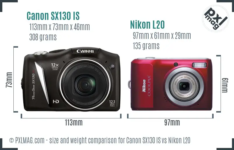 Canon SX130 IS vs Nikon L20 size comparison