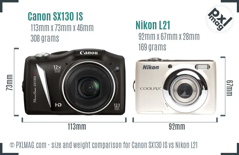 Canon SX130 IS vs Nikon L21 size comparison