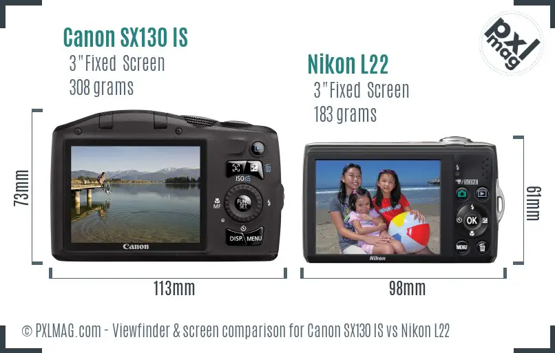 Canon SX130 IS vs Nikon L22 Screen and Viewfinder comparison