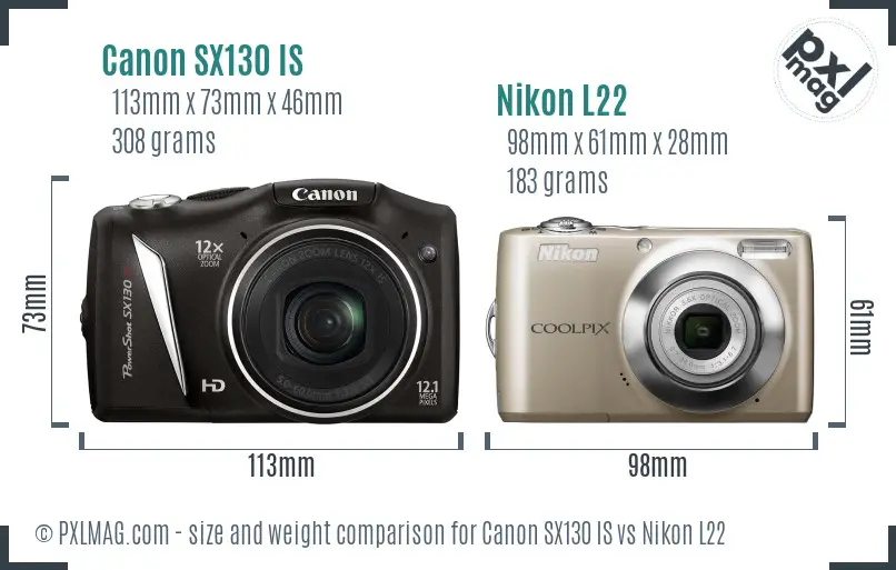 Canon SX130 IS vs Nikon L22 size comparison