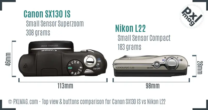 Canon SX130 IS vs Nikon L22 top view buttons comparison