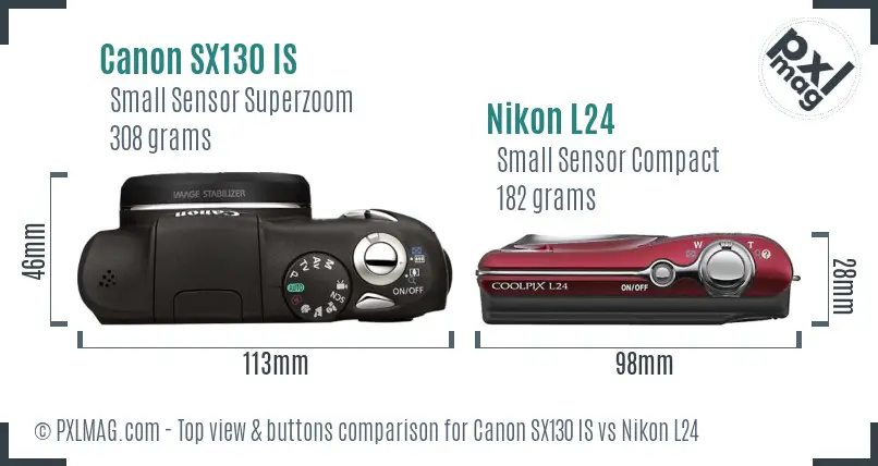 Canon SX130 IS vs Nikon L24 top view buttons comparison Canon SX130 IS vs Nikon L24 top view buttons comparison