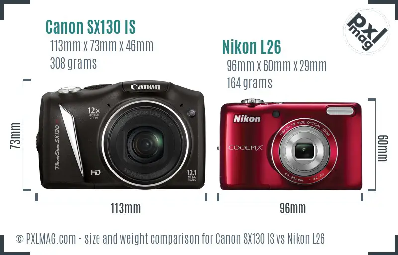 Canon SX130 IS vs Nikon L26 size comparison Canon SX130 IS vs Nikon L26 size comparison