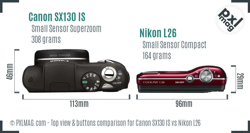 Canon SX130 IS vs Nikon L26 top view buttons comparison Canon SX130 IS vs Nikon L26 top view buttons comparison