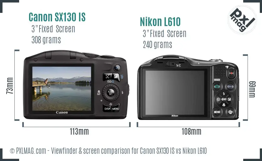 Canon SX130 IS vs Nikon L610 Screen and Viewfinder comparison