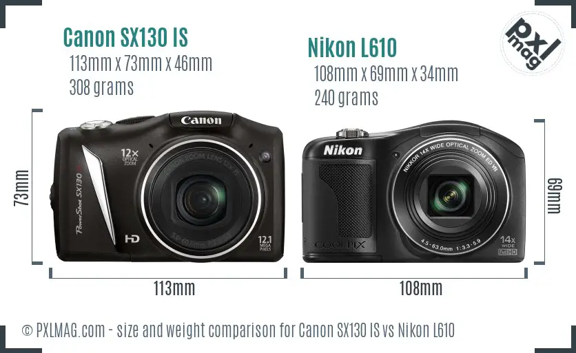 Canon SX130 IS vs Nikon L610 size comparison