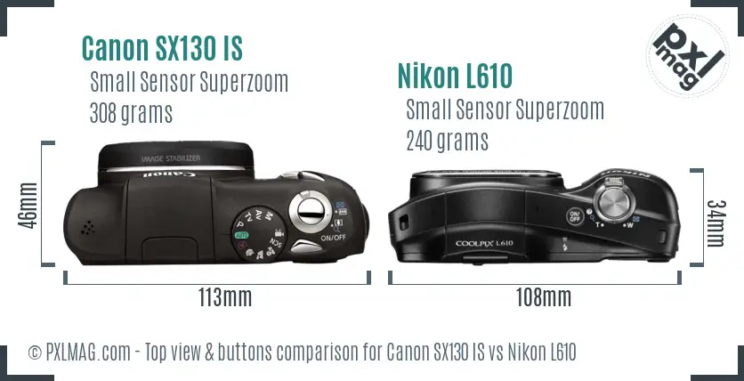 Canon SX130 IS vs Nikon L610 top view buttons comparison
