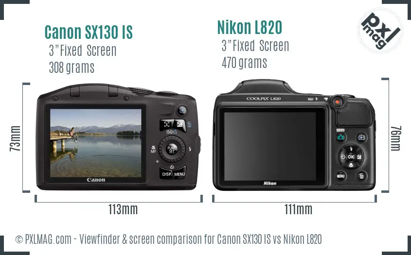 Canon SX130 IS vs Nikon L820 Screen and Viewfinder comparison