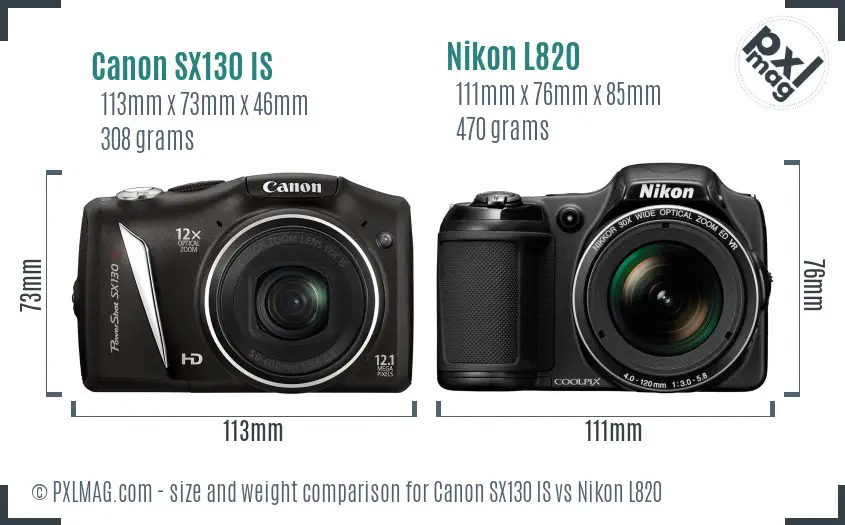 Canon SX130 IS vs Nikon L820 size comparison