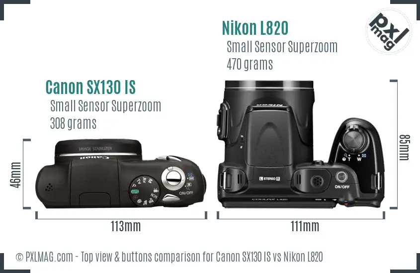 Canon SX130 IS vs Nikon L820 top view buttons comparison