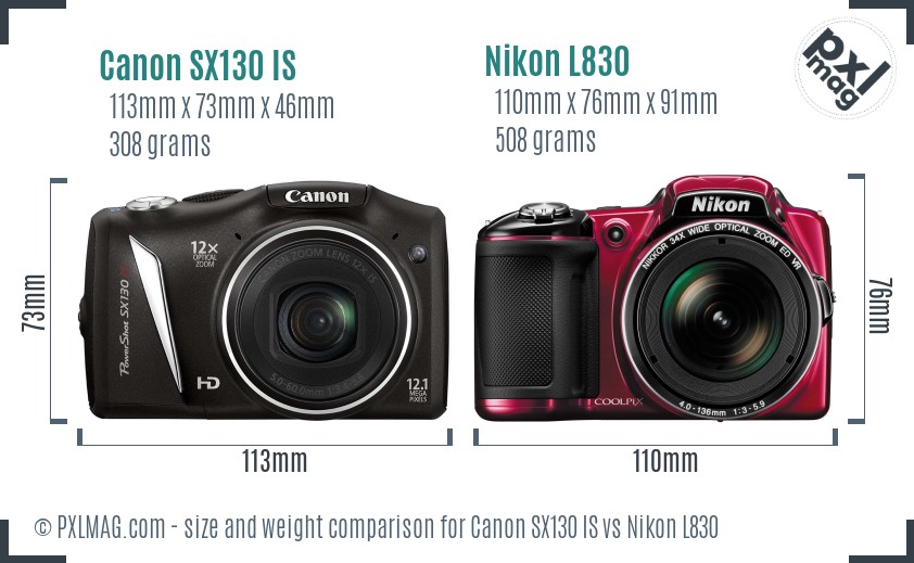 Canon SX130 IS vs Nikon L830 size comparison Canon SX130 IS vs Nikon L830 size comparison