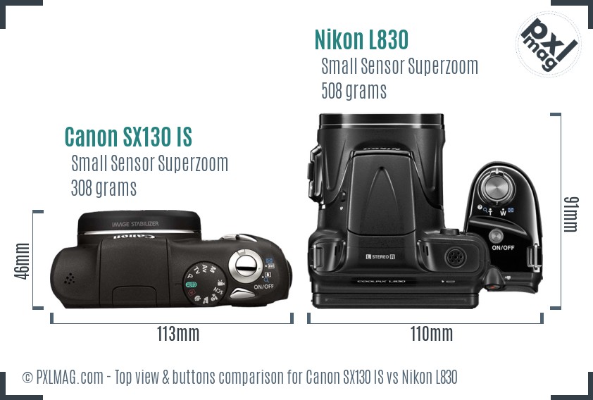 Canon SX130 IS vs Nikon L830 top view buttons comparison