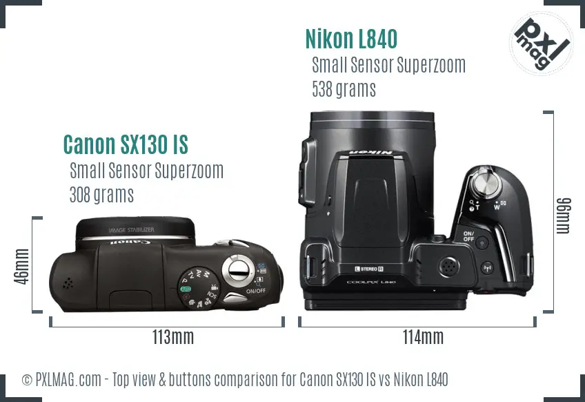 Canon SX130 IS vs Nikon L840 top view buttons comparison