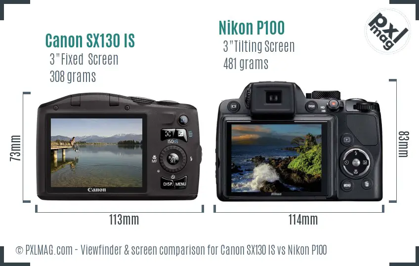 Canon SX130 IS vs Nikon P100 Screen and Viewfinder comparison
