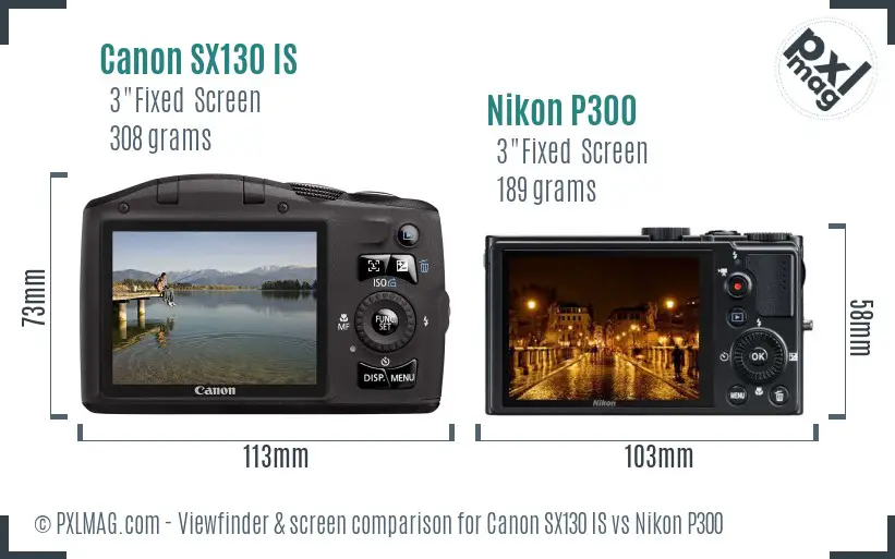 Canon SX130 IS vs Nikon P300 Screen and Viewfinder comparison