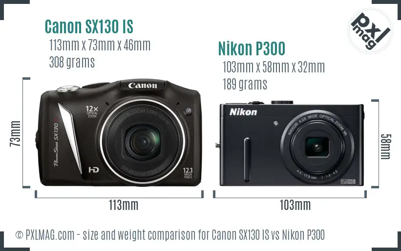 Canon SX130 IS vs Nikon P300 size comparison