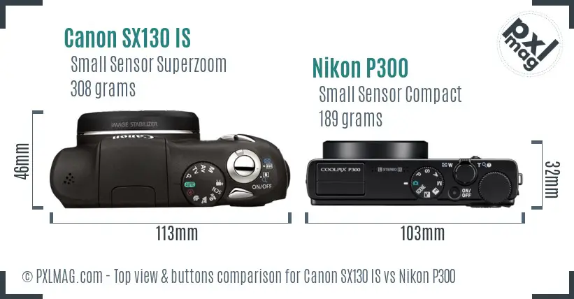 Canon SX130 IS vs Nikon P300 top view buttons comparison