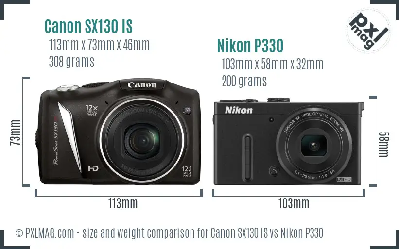 Canon SX130 IS vs Nikon P330 size comparison Canon SX130 IS vs Nikon P330 size comparison