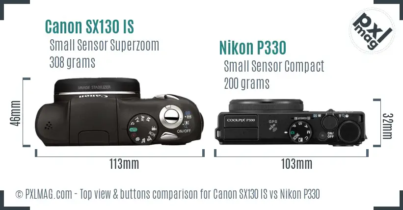Canon SX130 IS vs Nikon P330 top view buttons comparison Canon SX130 IS vs Nikon P330 top view buttons comparison
