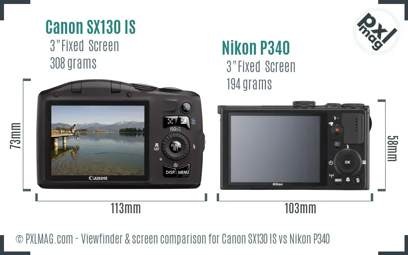 Canon SX130 IS vs Nikon P340 Screen and Viewfinder comparison