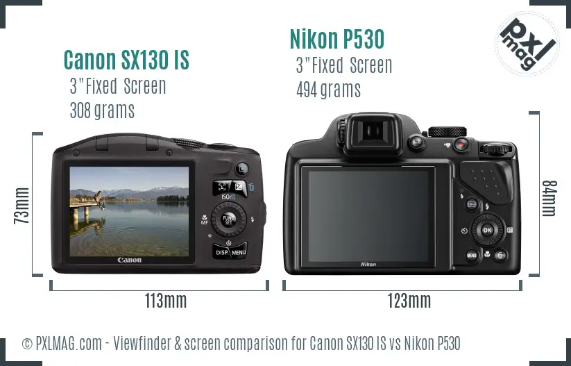 Canon SX130 IS vs Nikon P530 Screen and Viewfinder comparison