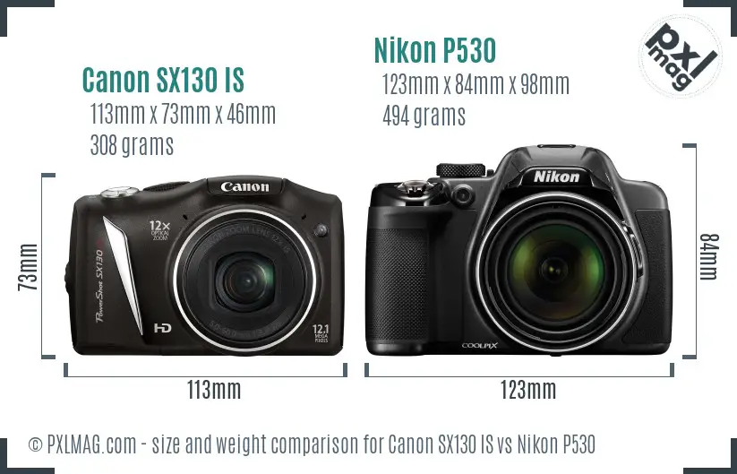 Canon SX130 IS vs Nikon P530 size comparison