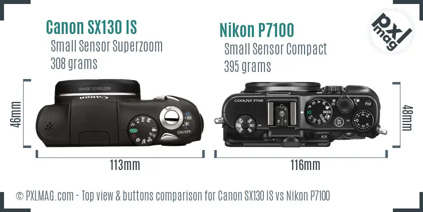 Canon SX130 IS vs Nikon P7100 top view buttons comparison