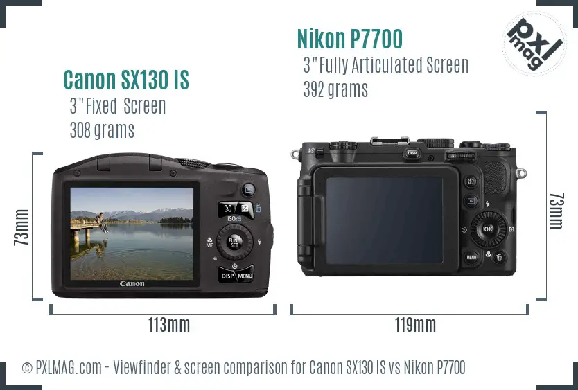 Canon SX130 IS vs Nikon P7700 Screen and Viewfinder comparison