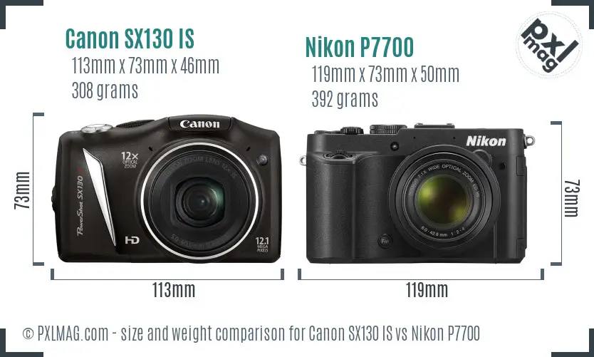 Canon SX130 IS vs Nikon P7700 size comparison