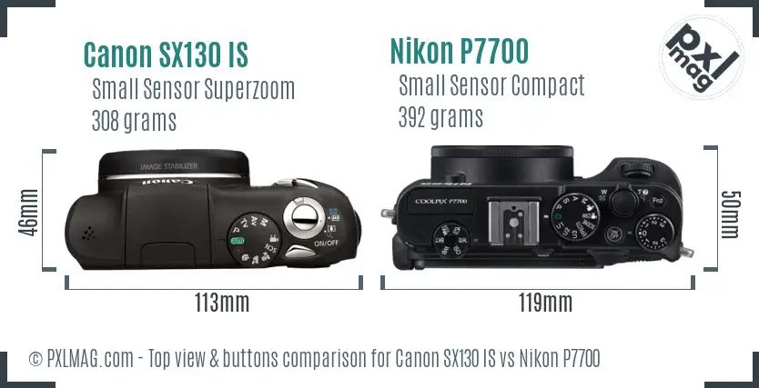 Canon SX130 IS vs Nikon P7700 top view buttons comparison