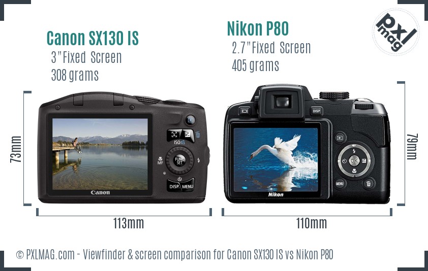 Canon SX130 IS vs Nikon P80 Screen and Viewfinder comparison