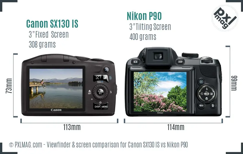Canon SX130 IS vs Nikon P90 Screen and Viewfinder comparison