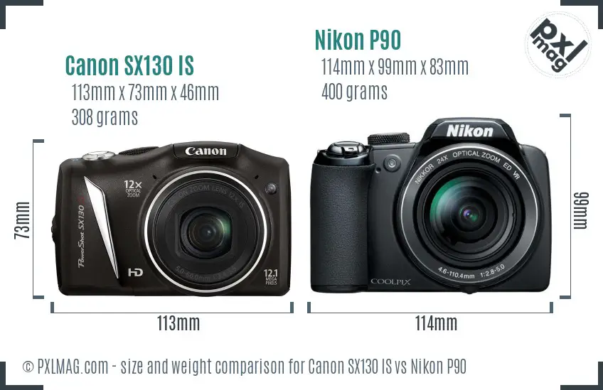 Canon SX130 IS vs Nikon P90 size comparison