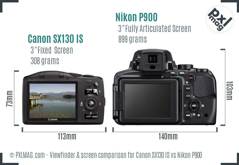 Canon SX130 IS vs Nikon P900 Screen and Viewfinder comparison Canon SX130 IS vs Nikon P900 Screen and Viewfinder comparison