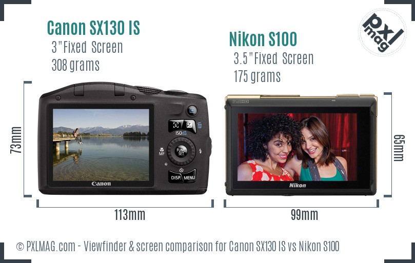 Canon SX130 IS vs Nikon S100 Screen and Viewfinder comparison