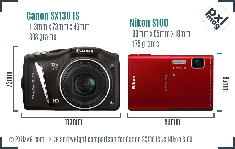 Canon SX130 IS vs Nikon S100 size comparison Canon SX130 IS vs Nikon S100 size comparison