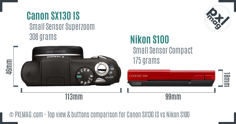 Canon SX130 IS vs Nikon S100 top view buttons comparison